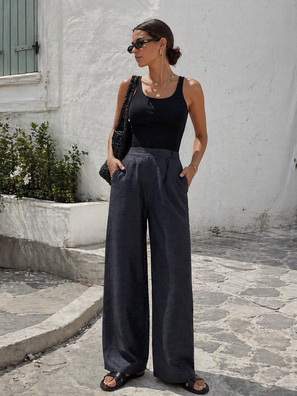 Giorgio Armani Le Collezioni Vintage Navy Wide-Leg Trousers - Size 10
